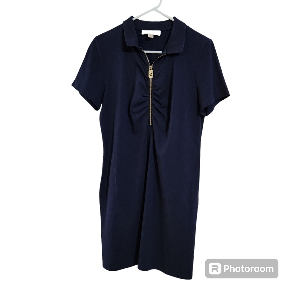Michael Kors Navy Blue Cotton Dress 1/4 zip, sz L